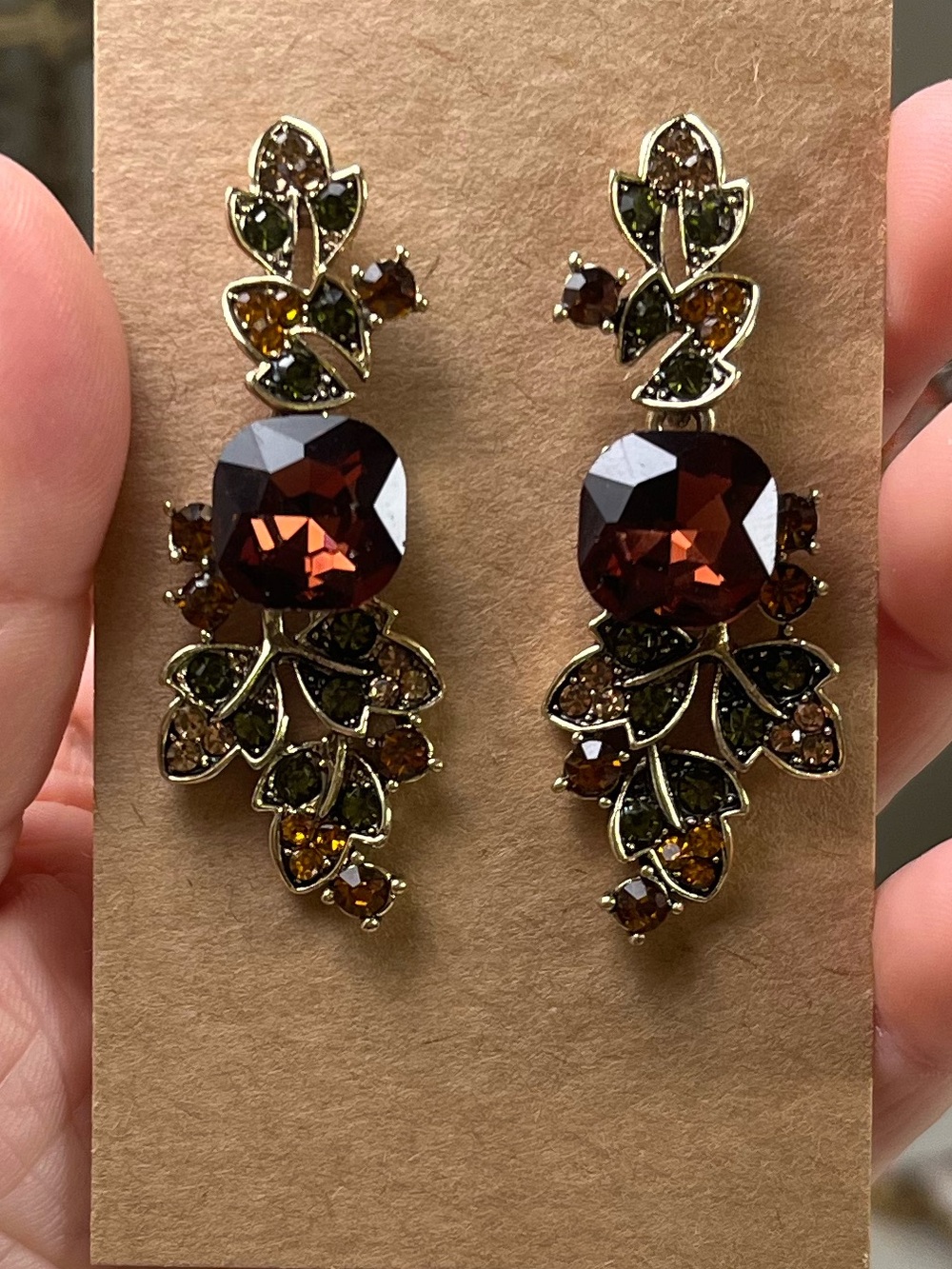 Vintage Inspired Garnet Tone & Honey Amber Earrings